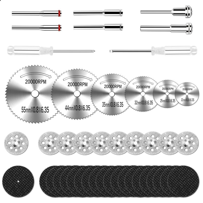 Auxiren 44Pcs Cutting Wheel Kit for Dremel Rotary Tools, Mini HSS Circular Saw Blades Cutter, Resin Cutting Discs, 545 Diamond Cut Off Wheels for Cutting Wood, Metal, Plastic, PVC, Glass, Tile, Stone - Image 1
